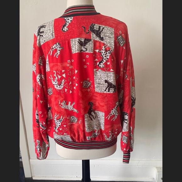 Vintage Giraffe Print Red Bomber Jacket 1990's 90's Animal Safari Bomber Jacket - Picture 3 of 10